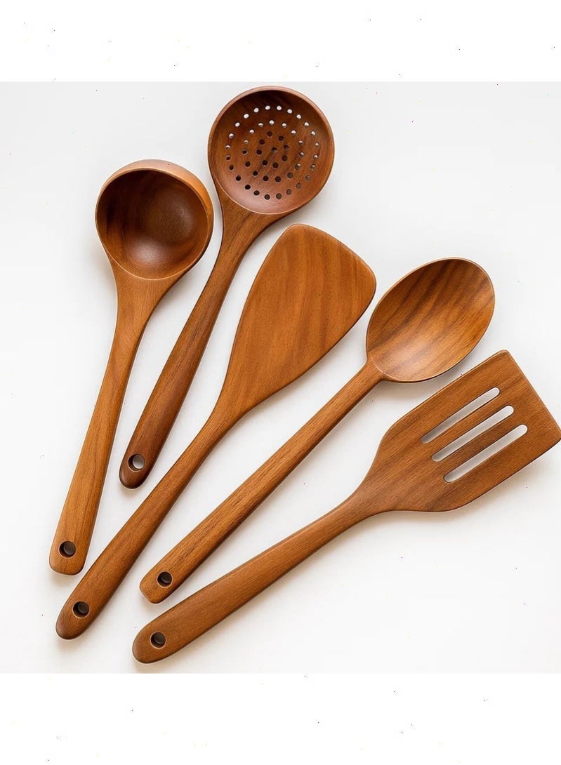 Yoawllty Wooden Spoon Cooking Set, 6-Piece Bamboo Kitchen Utensils, Wooden Cookware with Scraper Spoon, Suitable for Non-Stick Pans and High-Temperature Stir-Frying (Dark Brown) - Image 2