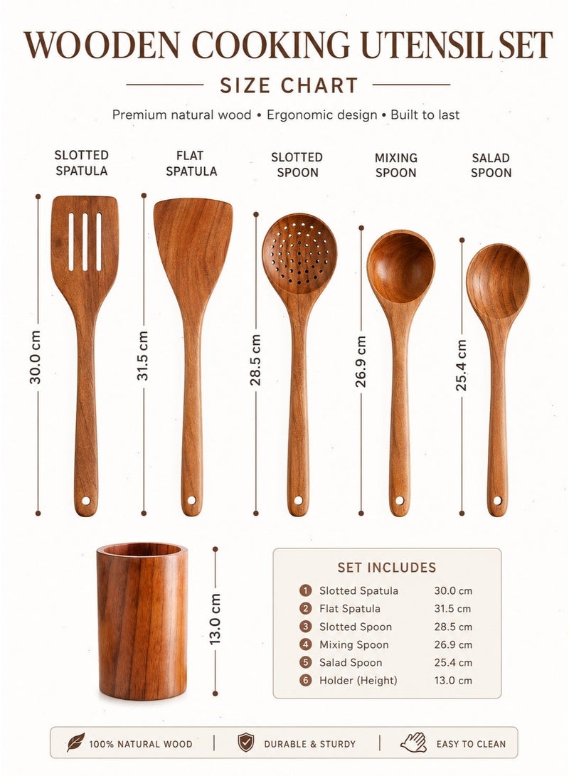 Yoawllty Wooden Spoon Cooking Set, 6-Piece Bamboo Kitchen Utensils, Wooden Cookware with Scraper Spoon, Suitable for Non-Stick Pans and High-Temperature Stir-Frying (Dark Brown) - Image 3