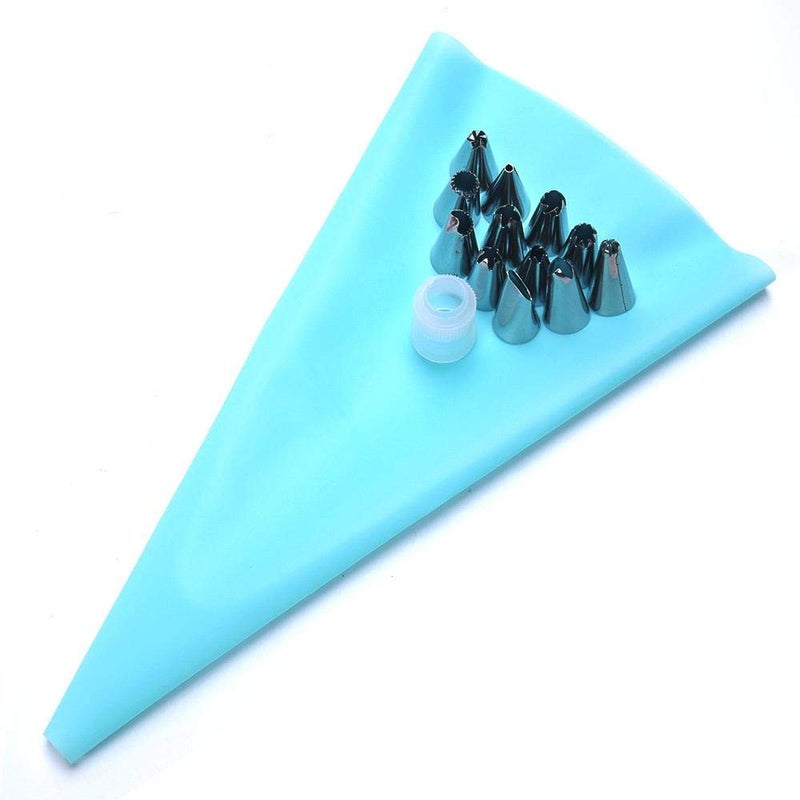 Blue 16Pcs/Set Baking nozzles+TPU Pastry Bag DIY Decorating Tip Kitchen Bakeware Icing Piping Cake Decoration Tool Set