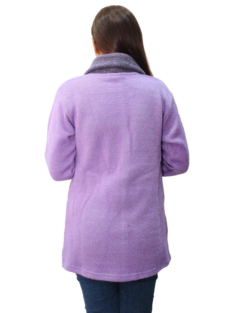 Matelco Womens Wool Standard Length Collared Coat Cardigan (IN, Alpha, XL, Lavender) - Image 3