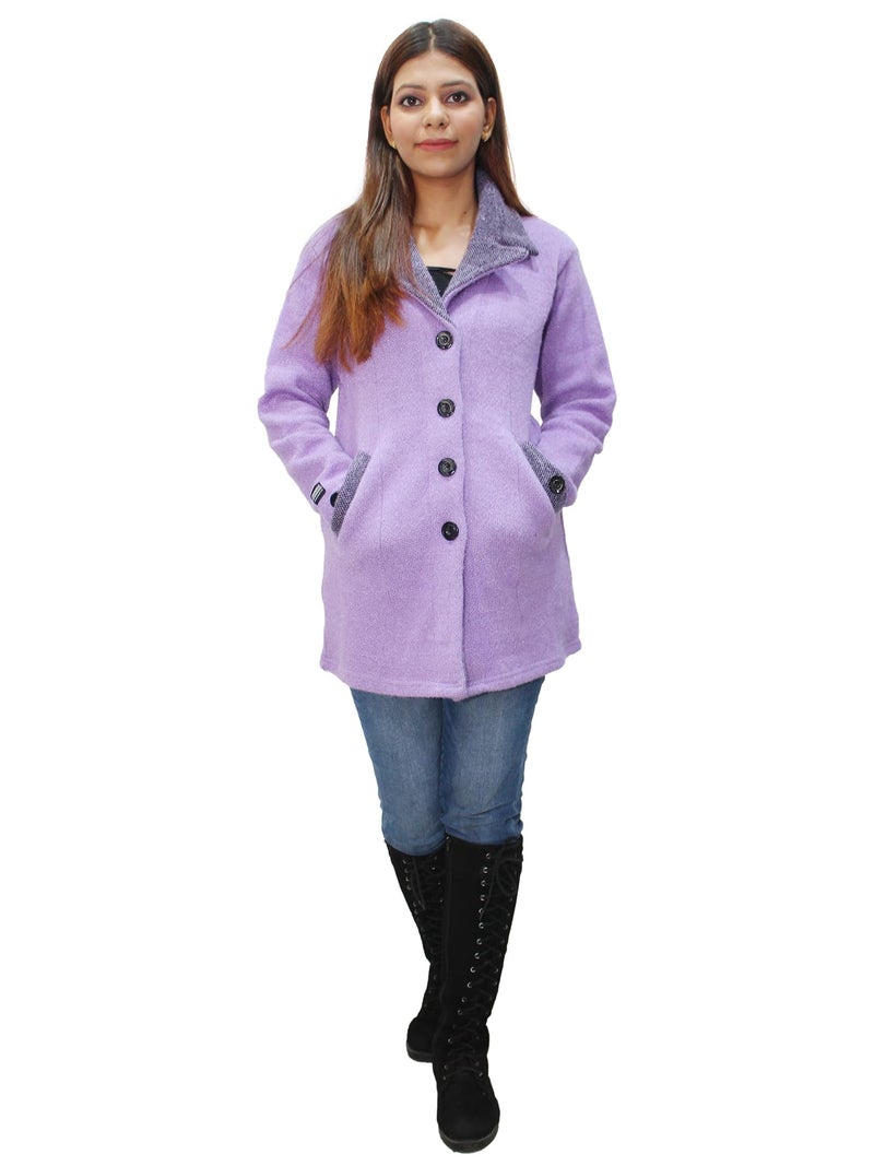 Matelco Womens Wool Standard Length Collared Coat Cardigan (IN, Alpha, XL, Lavender) - Image 5