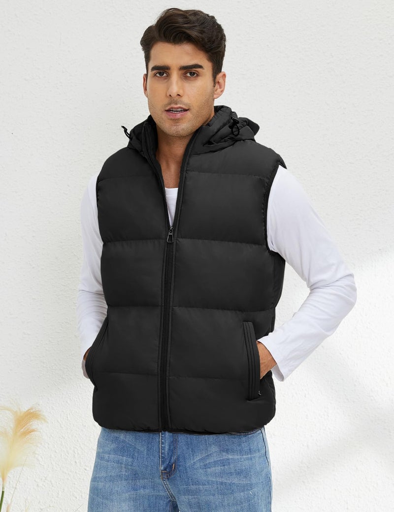 Gihuo Men's Hooded Puffer Vest Sleeveless Zip Up Padded Jackets Coat Lightweight Quilted Gilet with Pockets (US, Alpha, X-Large, Regular, Regular, Black) - Image 3