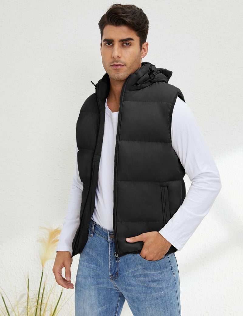 Gihuo Men's Hooded Puffer Vest Sleeveless Zip Up Padded Jackets Coat Lightweight Quilted Gilet with Pockets (US, Alpha, X-Large, Regular, Regular, Black) - Image 2