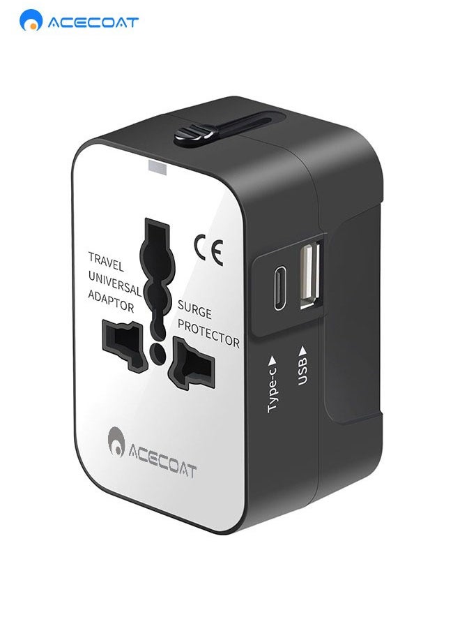 ايسكوت محول سفر دولي، محول سفر عالمي مع 1 USB-A + 1 نوع C، محول طاقة الكل في واحد للجوال واللاب توب، محول قابس عالمي للولايات المتحدة الامريكية والمملكة المتحدة والاتحاد الاوروبي واستراليا، أسود/أبيض  - Image 1