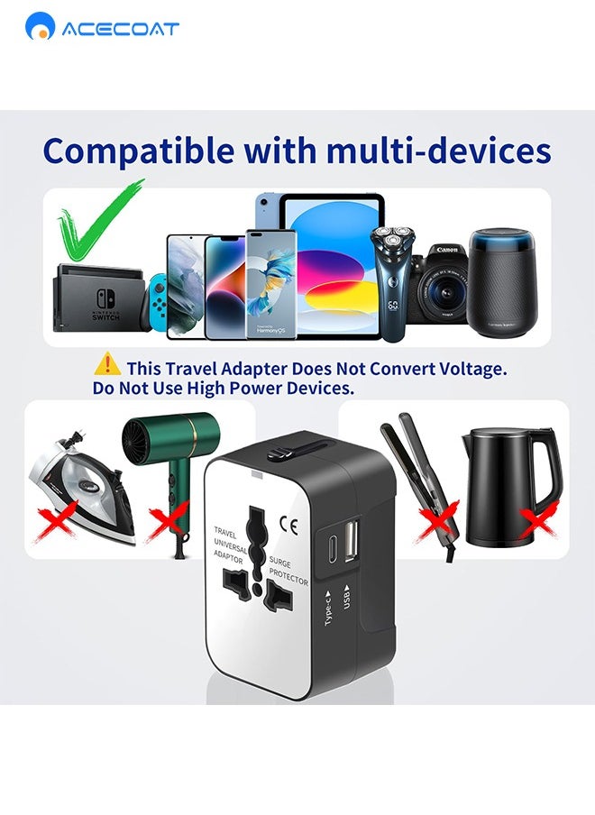 ايسكوت محول سفر دولي، محول سفر عالمي مع 1 USB-A + 1 نوع C، محول طاقة الكل في واحد للجوال واللاب توب، محول قابس عالمي للولايات المتحدة الامريكية والمملكة المتحدة والاتحاد الاوروبي واستراليا، أسود/أبيض  - Image 5