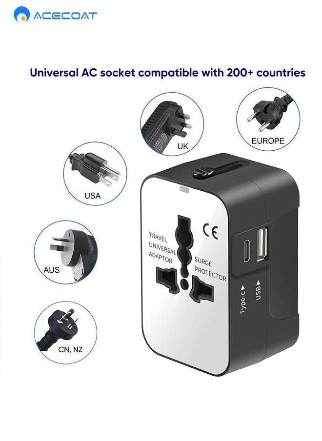 ايسكوت محول سفر دولي، محول سفر عالمي مع 1 USB-A + 1 نوع C، محول طاقة الكل في واحد للجوال واللاب توب، محول قابس عالمي للولايات المتحدة الامريكية والمملكة المتحدة والاتحاد الاوروبي واستراليا، أسود/أبيض  - Image 4