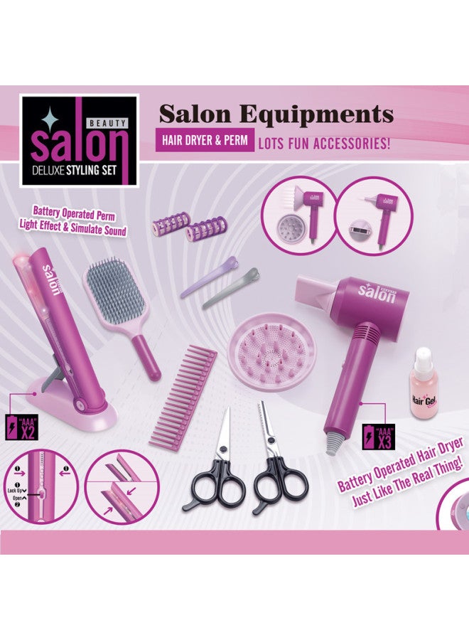 2023 لعبة محاكاة مجفف شعر الأطفال تهب قص الشعر فتاة تمشيط الشعر ألعاب ممتعة - المواصفات: 14 قطعة مجفف شعر + دبوس شعر - Image 1