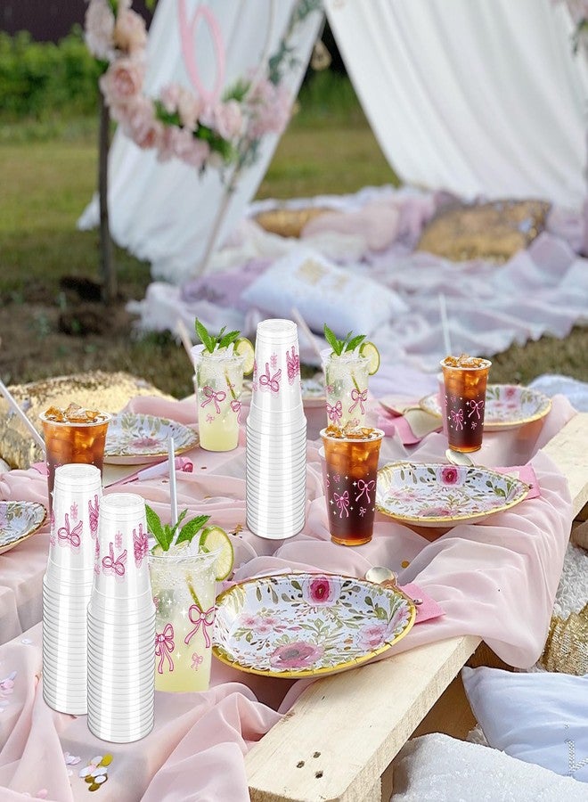 ZCPTZ 100 Pcs Pink Bow Plastic Cups, 12 oz Cute Bow Drinking Cups Pink Bow Clear Disposable Plastic Cups for Bridal Shower Wedding Girl Birthday Party Supplies - Image 4