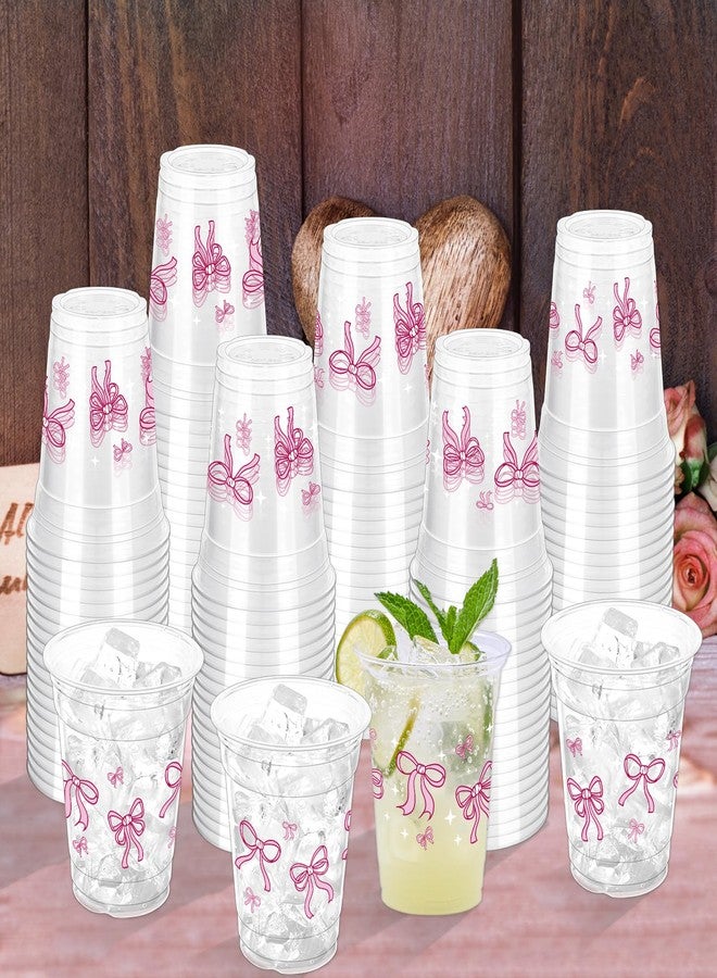 ZCPTZ 100 Pcs Pink Bow Plastic Cups, 12 oz Cute Bow Drinking Cups Pink Bow Clear Disposable Plastic Cups for Bridal Shower Wedding Girl Birthday Party Supplies - Image 5