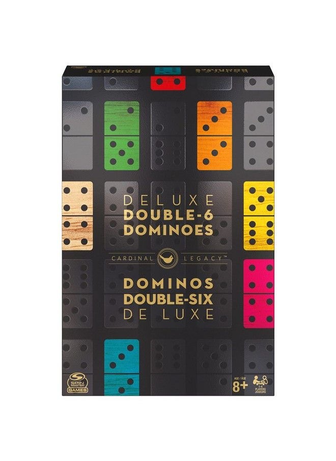 Spin Master Games - مجموعة ألعاب الطاولة الكلاسيكية الأصلية Legacy Deluxe Double 6 Dominoes من 28 قطعة دومينو في علبة خشبية مبطنة فاخرة للأطفال والكبار من سن 8 سنوات فما فوق - Image 1