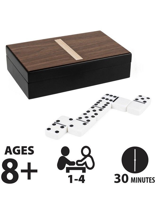 Spin Master Games مجموعة ألعاب الطاولة الكلاسيكية الأصلية Legacy Deluxe Double 6 Dominoes من 28 قطعة دومينو في علبة خشبية مبطنة فاخرة للأطفال والكبار من سن 8 سنوات فما فوق  - Image 3