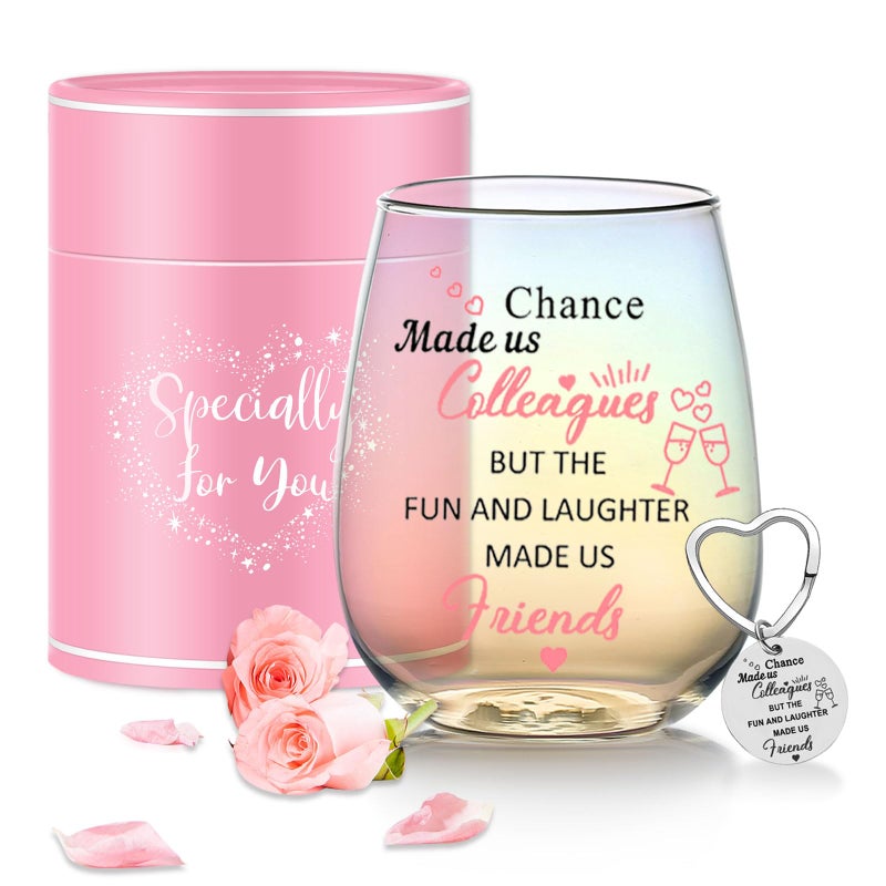 MengCat Chance Made Us Colleagues Stemless Wine Glass14 OZ Iridescent Glass Cup Coworker BFF Present for Coworkers Going Away Employees LeavingFarewell Retirement Party Birthday Christmas