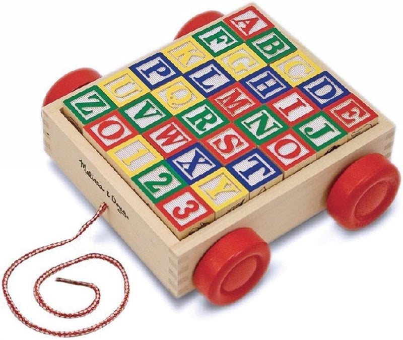 Melissa & Doug عربة كتل خشبية كلاسيكية ABC لعبة تعليمية مع 30 كتلة خشبية صلبة بحجم 1 بوصة كتل خشبية ABC للأطفال من عمر 2 سنوات فما فوق - Image 1