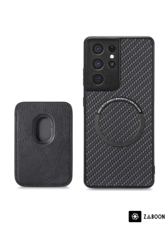 Zaboon Protective Case For Samsung Galaxy S21 Ultra 5G Carbon Fiber Leather Card Magsafe Magnetic - Image 3