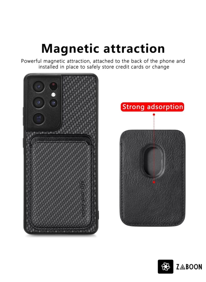 Zaboon Protective Case For Samsung Galaxy S21 Ultra 5G Carbon Fiber Leather Card Magsafe Magnetic - Image 4