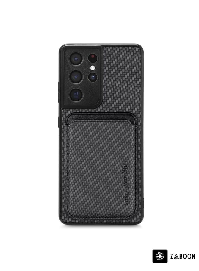 Zaboon Protective Case For Samsung Galaxy S21 Ultra 5G Carbon Fiber Leather Card Magsafe Magnetic - Image 1