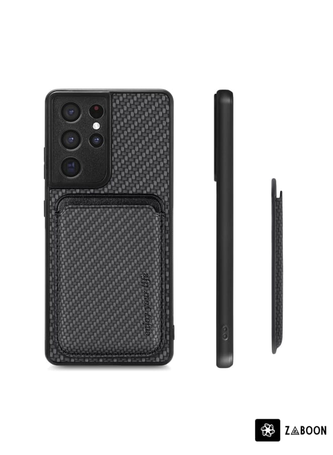 Zaboon Protective Case For Samsung Galaxy S21 Ultra 5G Carbon Fiber Leather Card Magsafe Magnetic - Image 2