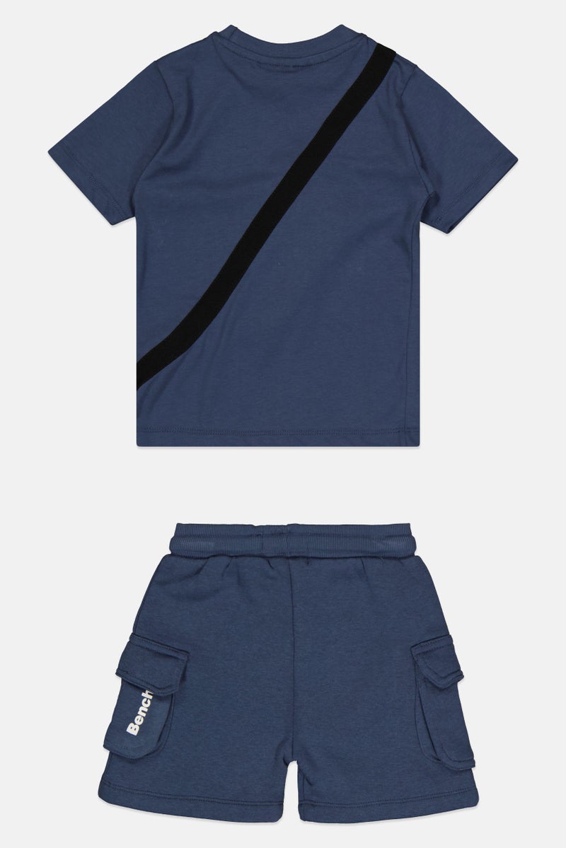 Bench Kids Boy 2 Pieces Short Sleeve Brand Logo T-Shirt And Shorts Set, Slate Blue - Image 3