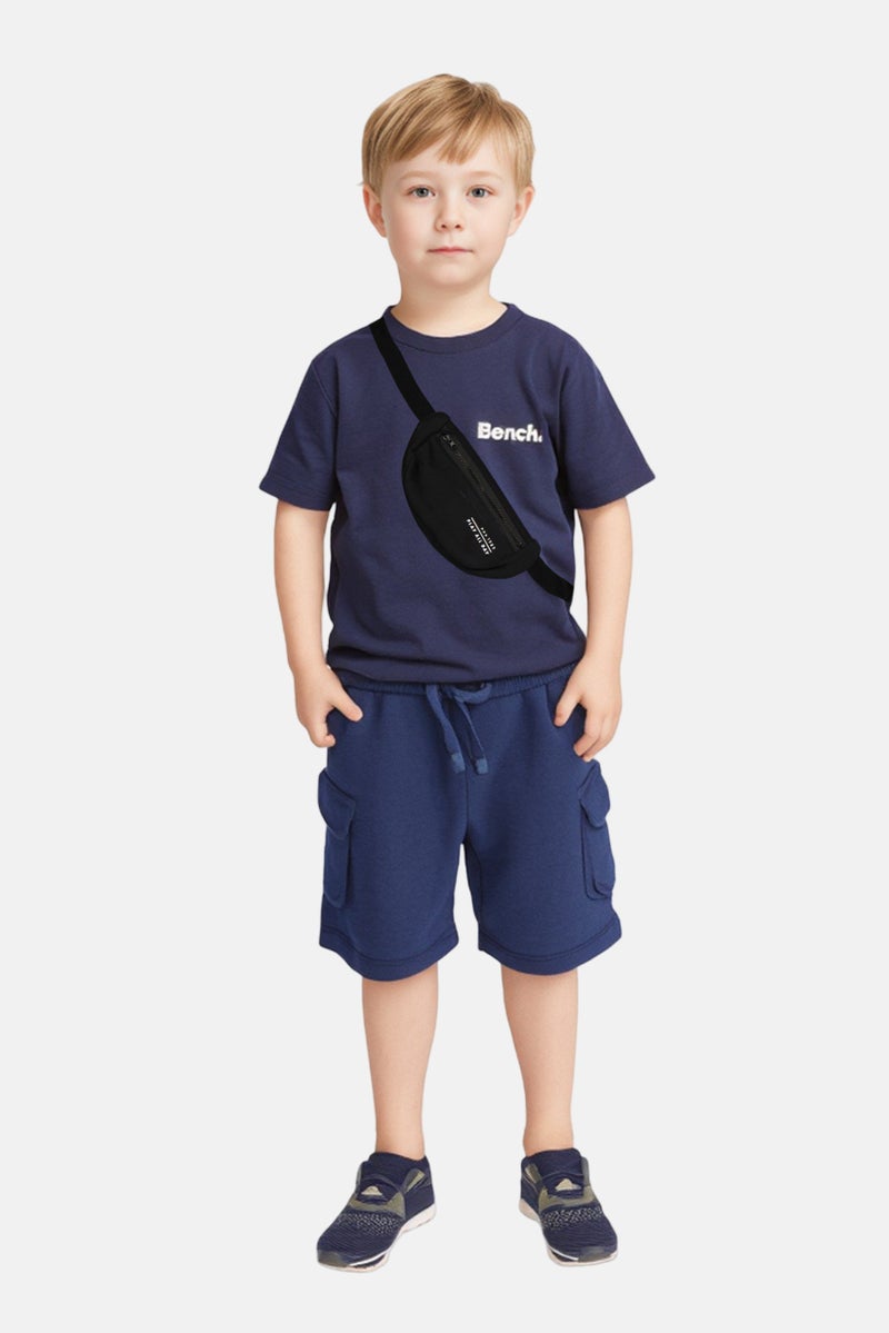 Bench Kids Boy 2 Pieces Short Sleeve Brand Logo T-Shirt And Shorts Set, Slate Blue - Image 1