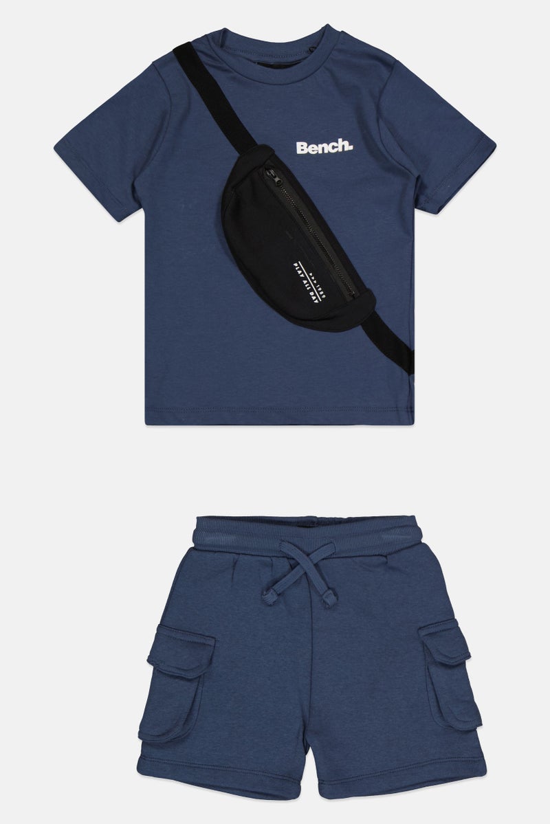 Bench Kids Boy 2 Pieces Short Sleeve Brand Logo T-Shirt And Shorts Set, Slate Blue - Image 2