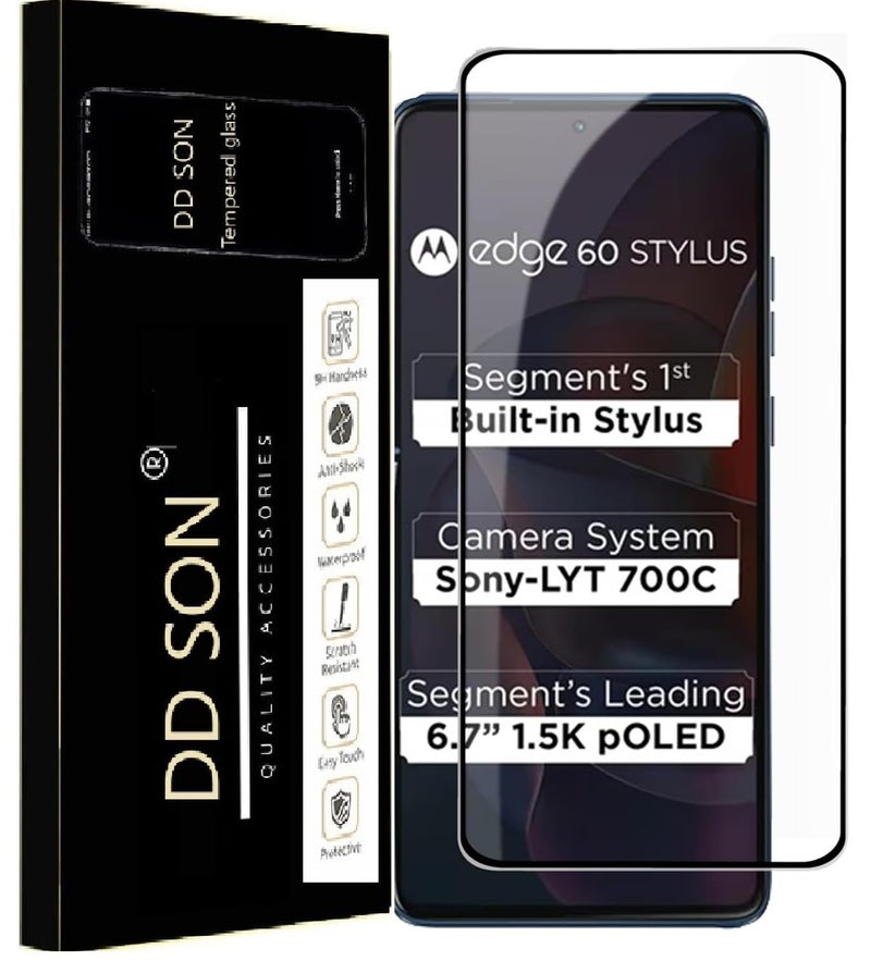 DD SON Tempered Glass Screen Protector Compatible for Motorola Edge 60 Stylus 5G with Edge to Edge Coverage and Easy Installation kit,Black - Image 1