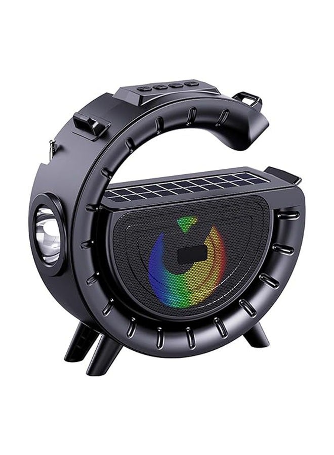 Beauenty Solar Bluetooth Speaker, Portable G-Shape Radio Speaker Stand, FM/TF Card Radio, 1200 mAh Battery-Powered Wireless Speaker with LED Light for Indoor Party - Image 1