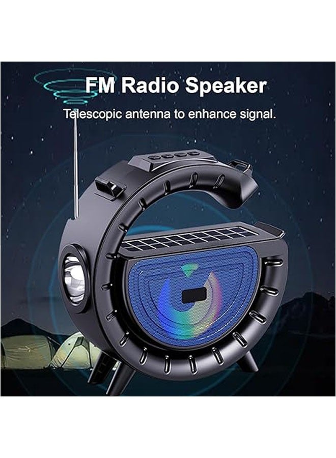 Beauenty Solar Bluetooth Speaker, Portable G-Shape Radio Speaker Stand, FM/TF Card Radio, 1200 mAh Battery-Powered Wireless Speaker with LED Light for Indoor Party - Image 5