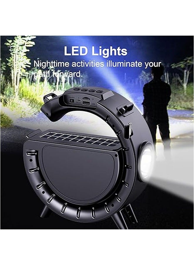 Beauenty Solar Bluetooth Speaker, Portable G-Shape Radio Speaker Stand, FM/TF Card Radio, 1200 mAh Battery-Powered Wireless Speaker with LED Light for Indoor Party - Image 3