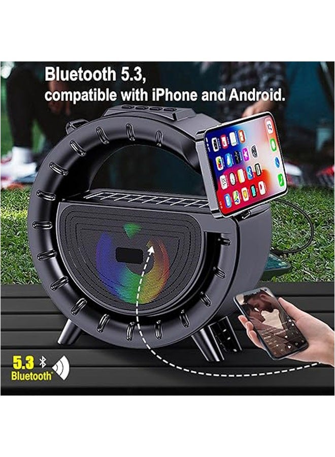 Beauenty Solar Bluetooth Speaker, Portable G-Shape Radio Speaker Stand, FM/TF Card Radio, 1200 mAh Battery-Powered Wireless Speaker with LED Light for Indoor Party - Image 4