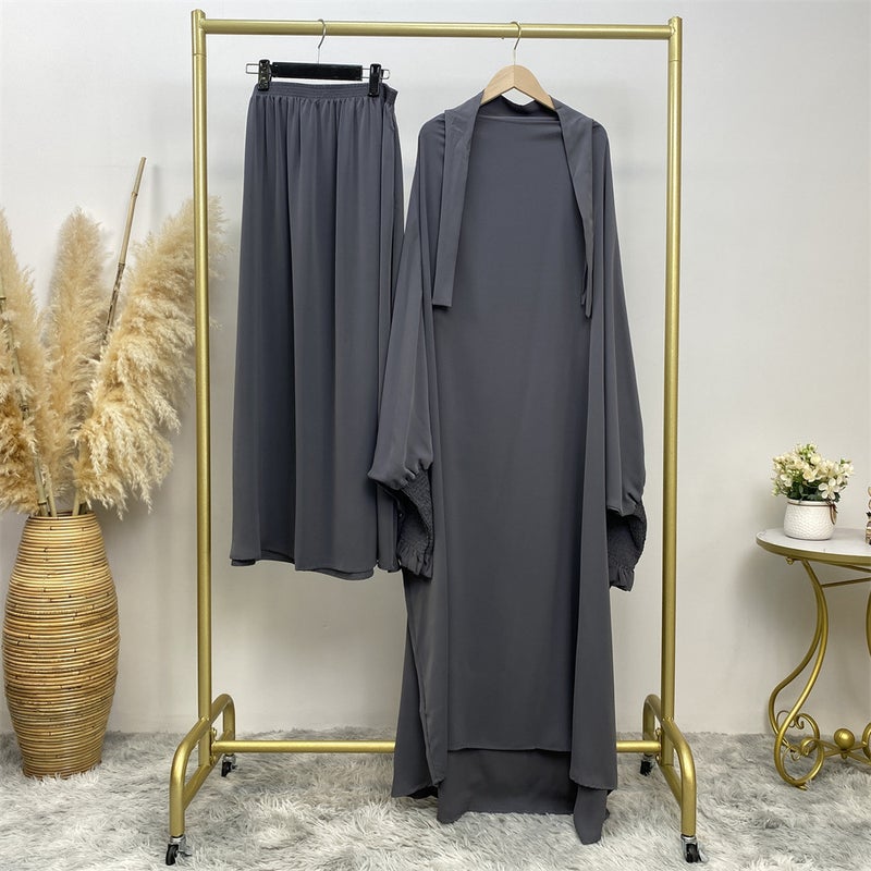 monica fashion Muslim Women Fashion Set Two-piece robe Long sleeve Islamic Clothing Dubai Saudi Turkey solid color elegant dress - Image 4