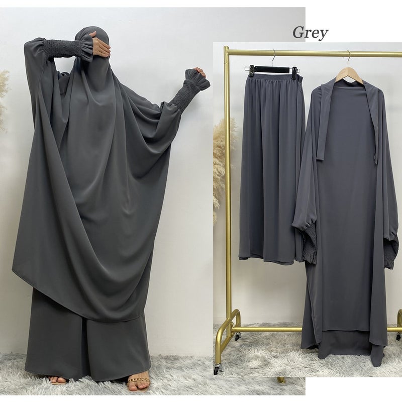 monica fashion Muslim Women Fashion Set Two-piece robe Long sleeve Islamic Clothing Dubai Saudi Turkey solid color elegant dress - Image 1