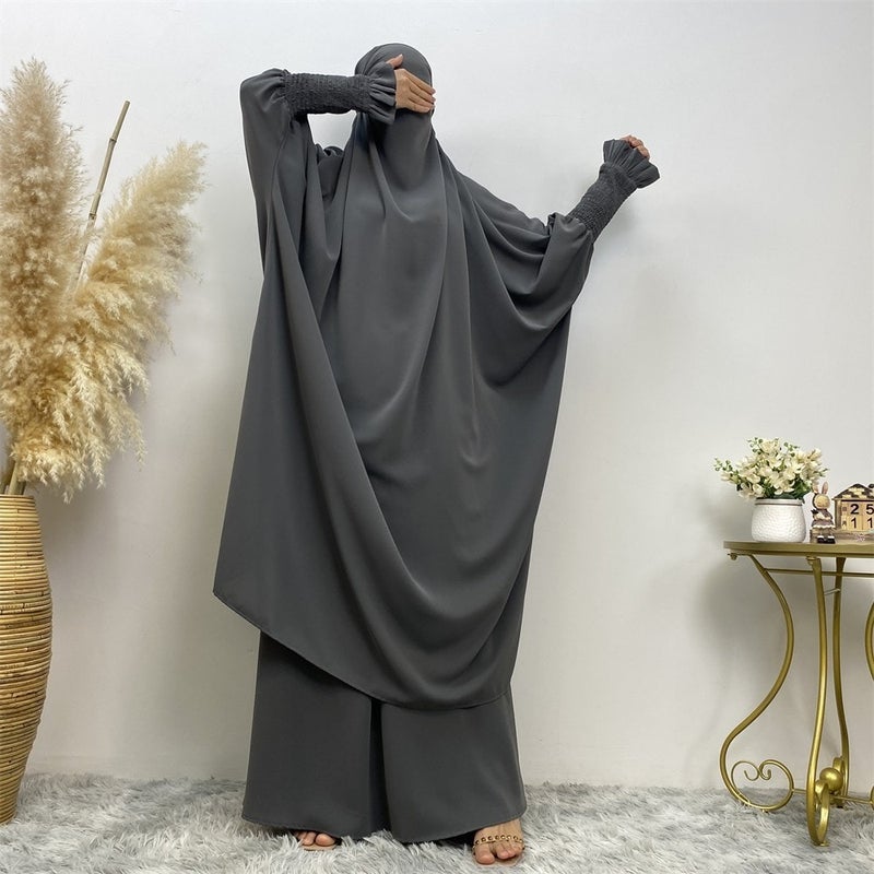 monica fashion Muslim Women Fashion Set Two-piece robe Long sleeve Islamic Clothing Dubai Saudi Turkey solid color elegant dress - Image 5
