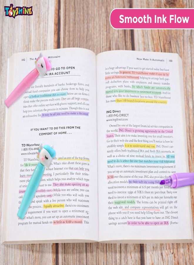 Toyshine 6Pc Unicorn Design Back to School Supplies Chisel Tip Highlighter Pen Set for Adults Kids Students Birthday Party Return Gift Favor - Image 2