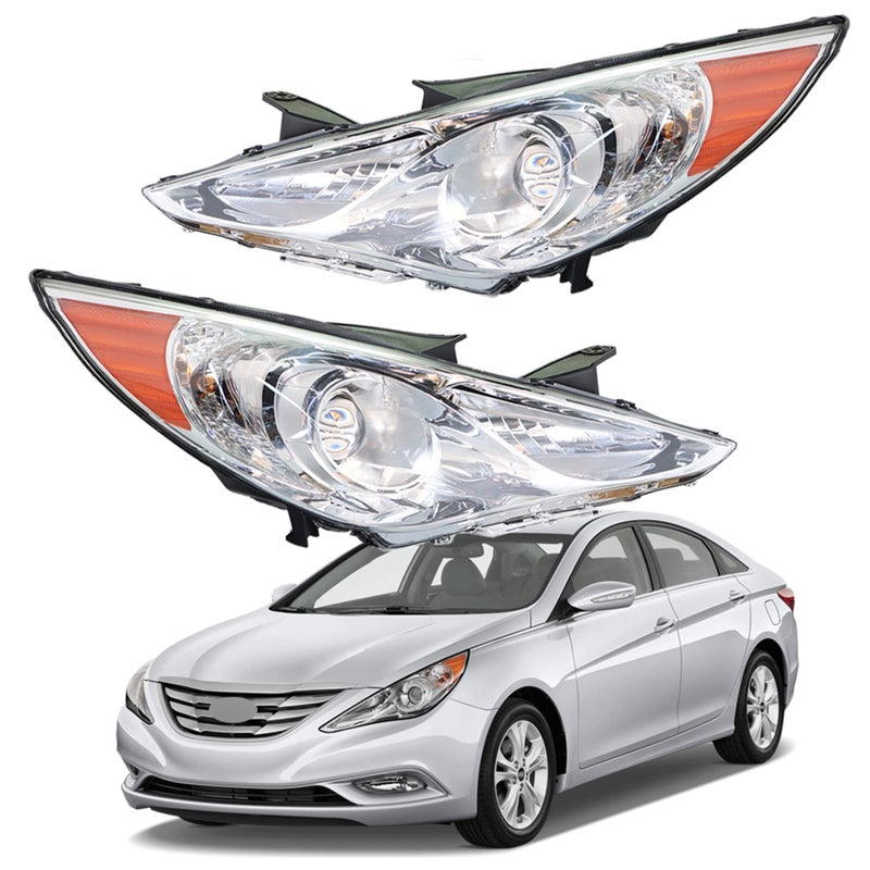 GENRICS Headlights Headlamp Replacement for Sonata 20112014 Projector Headlight Clear Lens Amber Corner Pair Left and Right Side Replacement for HY2502159 HY2503159