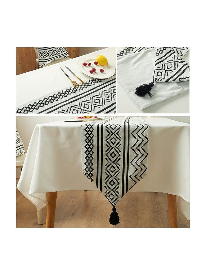 Chenille Geometric Tassel Table Runner White/Black 33 x 180cm - Image 5