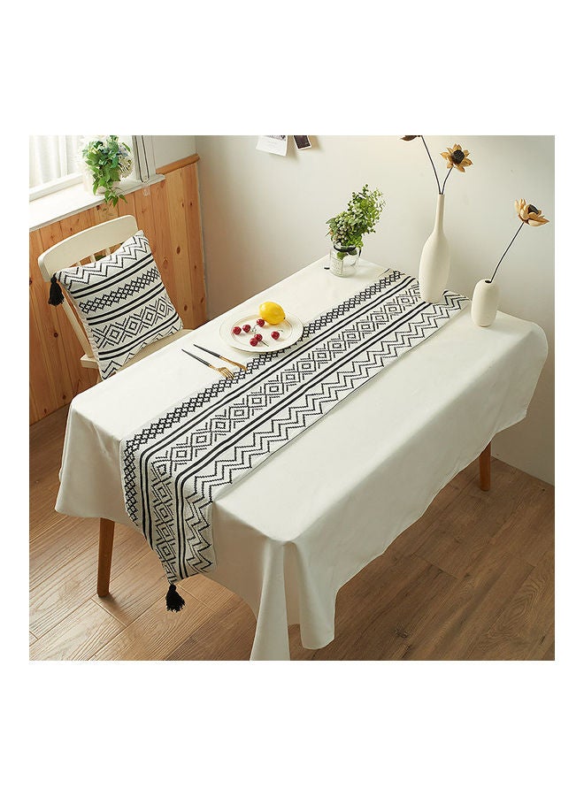 Chenille Geometric Tassel Table Runner White/Black 33 x 180cm - Image 1