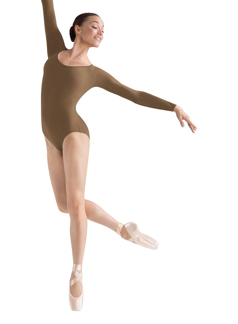 Bloch Dance Women's Lepsi Microlux Long Sleeve Leotard, Almond, Medium - Image 1