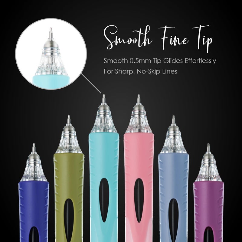 Loddie Doddie Retractable Gel Ink Pen Set - 0.5mm Fine Tip, Pack of 6, Colored Barrels - Silent Click & Smooth Writing Supplies - Quick-Dry Gel Journaling Pens - Ergonomic Grip Design - Image 4