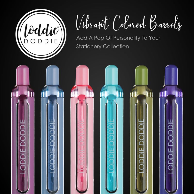 Loddie Doddie Retractable Gel Ink Pen Set - 0.5mm Fine Tip, Pack of 6, Colored Barrels - Silent Click & Smooth Writing Supplies - Quick-Dry Gel Journaling Pens - Ergonomic Grip Design - Image 3