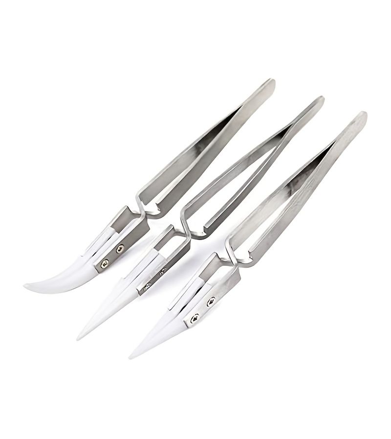 Precision Ceramic Tweezers 3pcs Set Non Conductive Heat Resistant Anti Magnetic Curved Pointed Tips - Image 5