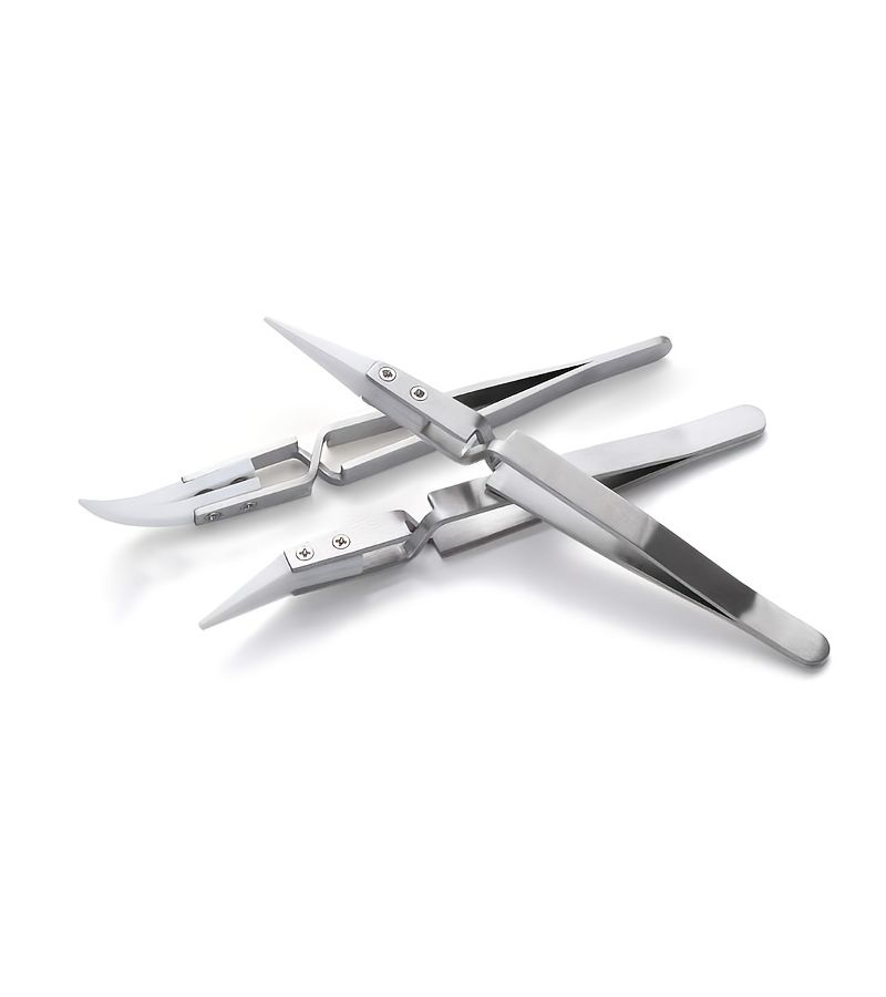 Precision Ceramic Tweezers 3pcs Set Non Conductive Heat Resistant Anti Magnetic Curved Pointed Tips - Image 1