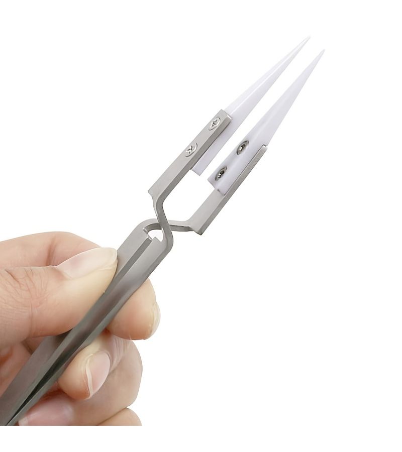 Precision Ceramic Tweezers 3pcs Set Non Conductive Heat Resistant Anti Magnetic Curved Pointed Tips - Image 2