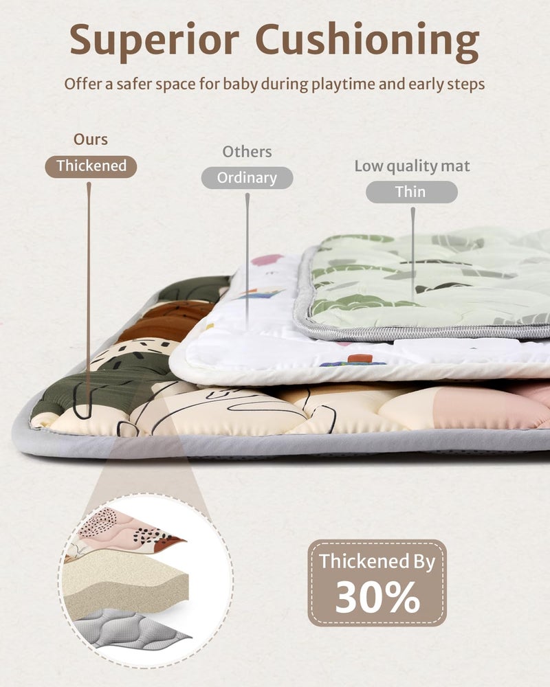 Blissful Diary Baby Play Mats for Floor, 59x59 Inch Thicker and Larger Soft Cushioning Foam Playmats for Babies and Toddlers, Foldable Washable Baby Playpen Mat, Boho Design - Image 4
