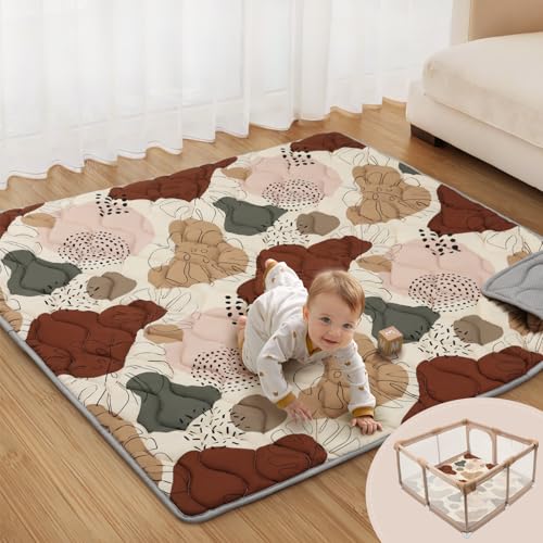 Blissful Diary Baby Play Mats for Floor, 59x59 Inch Thicker and Larger Soft Cushioning Foam Playmats for Babies and Toddlers, Foldable Washable Baby Playpen Mat, Boho Design - Image 1