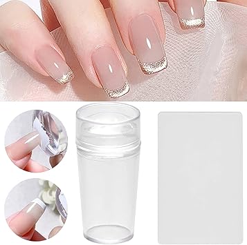 NICENEEDED Silicone Jelly Stampers French Tip Stamp Nails Manicure Tools Nail Stamper Kit with Scraper Clear Soft Stamping Transparent Nail Stamp for French Manicure Home DIY Nail Salon - Image 1