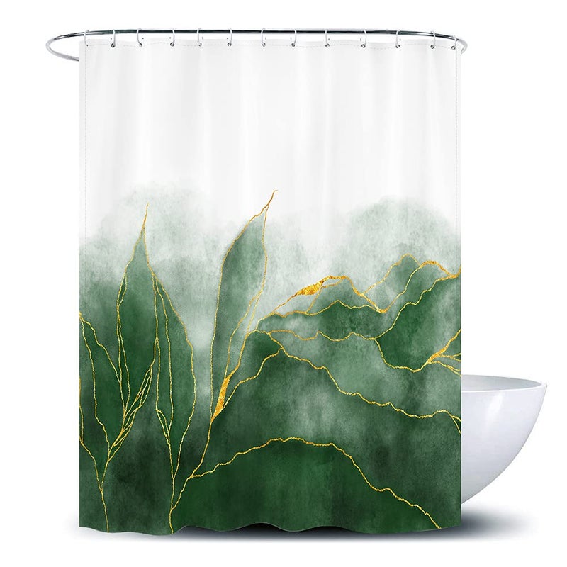 DeMediocre Marble Shower Curtain Ombre Green Gold Modern Bathroom Art Decor Emerald Green Golden Fabric Waterproof Polyester 72 x 72 Inches