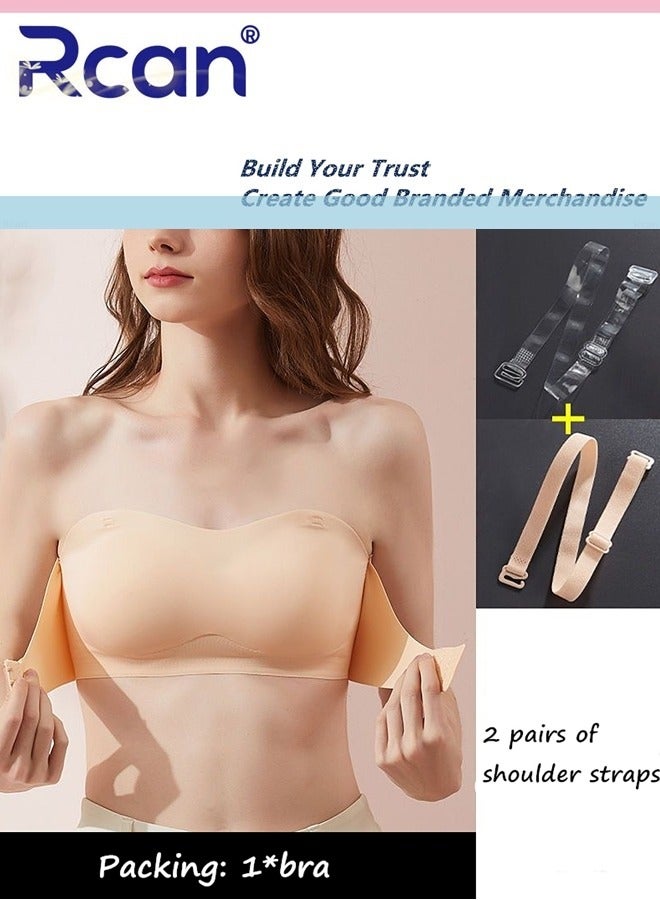 Rcan Strapless Bra for Women Front Buckle Lift Bra No Rims Non-Slip Invisible Seamless Removable Shoulder Straps Tube Top Ladies Sweet and Comfortable Underwear for Wedding Sling One-Shoulder Dress - Image 1