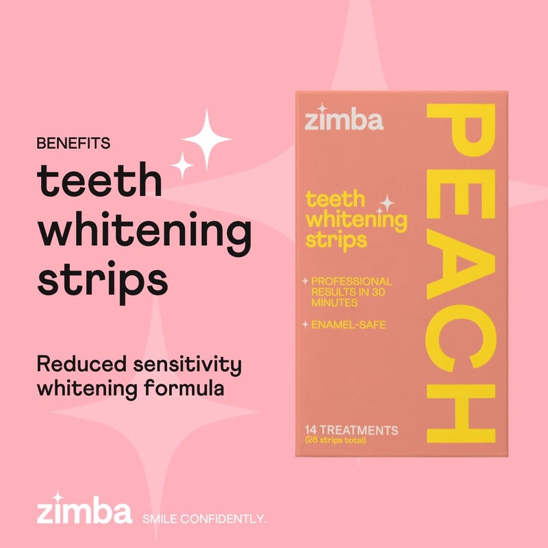 Zimba Teeth Whitening Strips Vegan Whitening Strip Enamel Safe Teeth Whitening Hydrogen Peroxide Teeth Whitener for Coffee, Wine, and Other Stains, 28 Strips (14 Day Treatment), Peach - Image 3