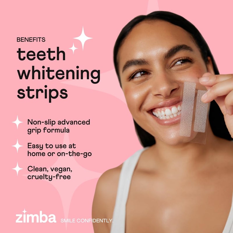 Zimba Teeth Whitening Strips Vegan Whitening Strip Enamel Safe Teeth Whitening Hydrogen Peroxide Teeth Whitener for Coffee, Wine, and Other Stains, 28 Strips (14 Day Treatment), Peach - Image 4