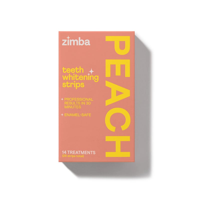 Zimba Teeth Whitening Strips Vegan Whitening Strip Enamel Safe Teeth Whitening Hydrogen Peroxide Teeth Whitener for Coffee, Wine, and Other Stains, 28 Strips (14 Day Treatment), Peach - Image 1